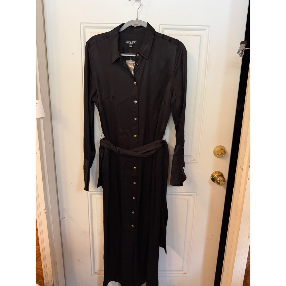 J.Crew Drapey Shirt-Dress in Luster Crepe Black Viscose Midi Maxi BU107 Size 10